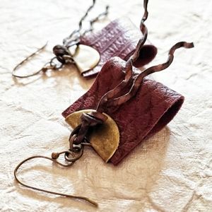 handmade recycled genuine leather chubby hoop earrings